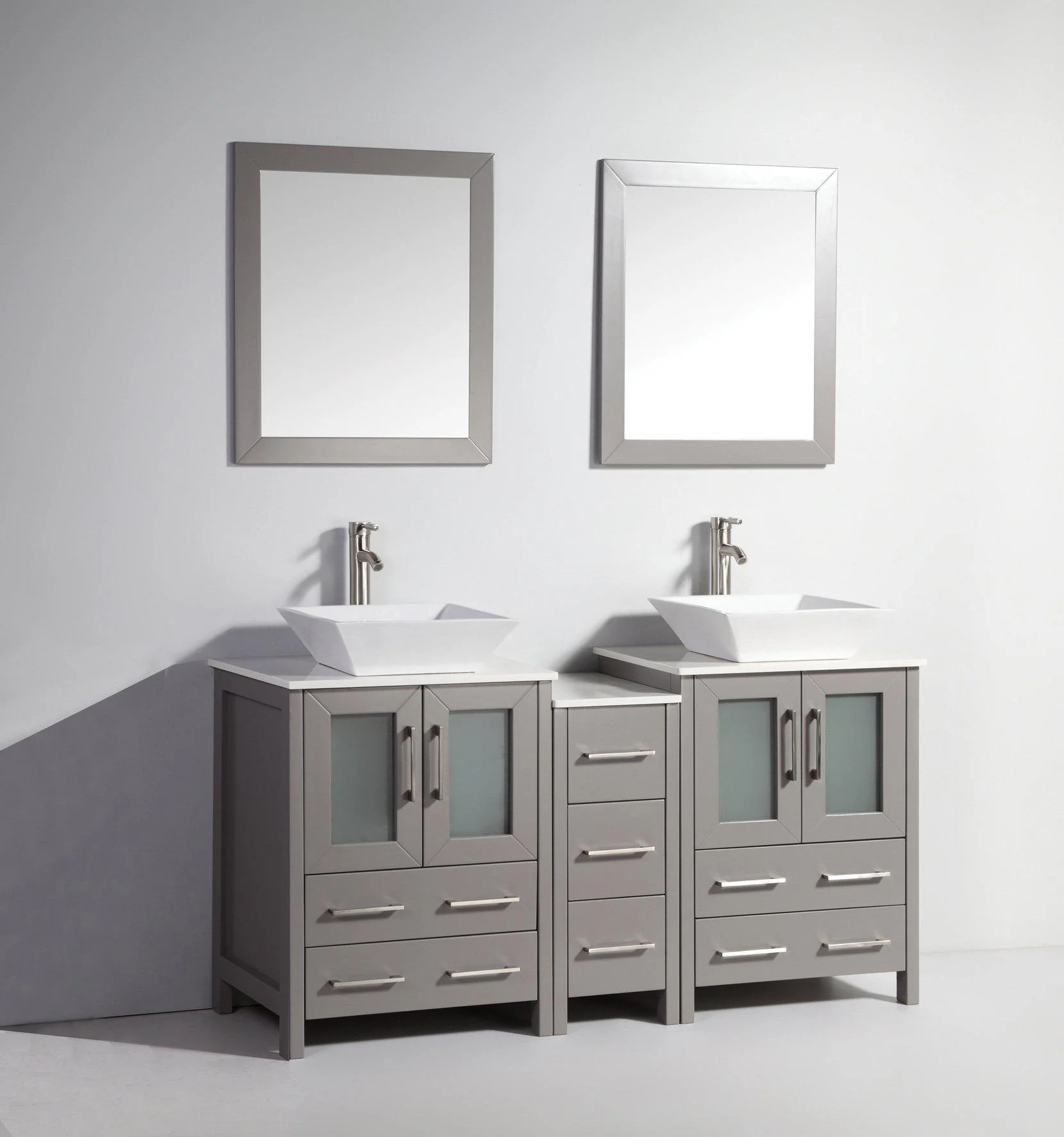 Vanity Art 60 in. Double Sink Vanity Cabinet with Ceramic Vessel Sink & Mirror - Grey, VA3124-60G - Cheap Abt