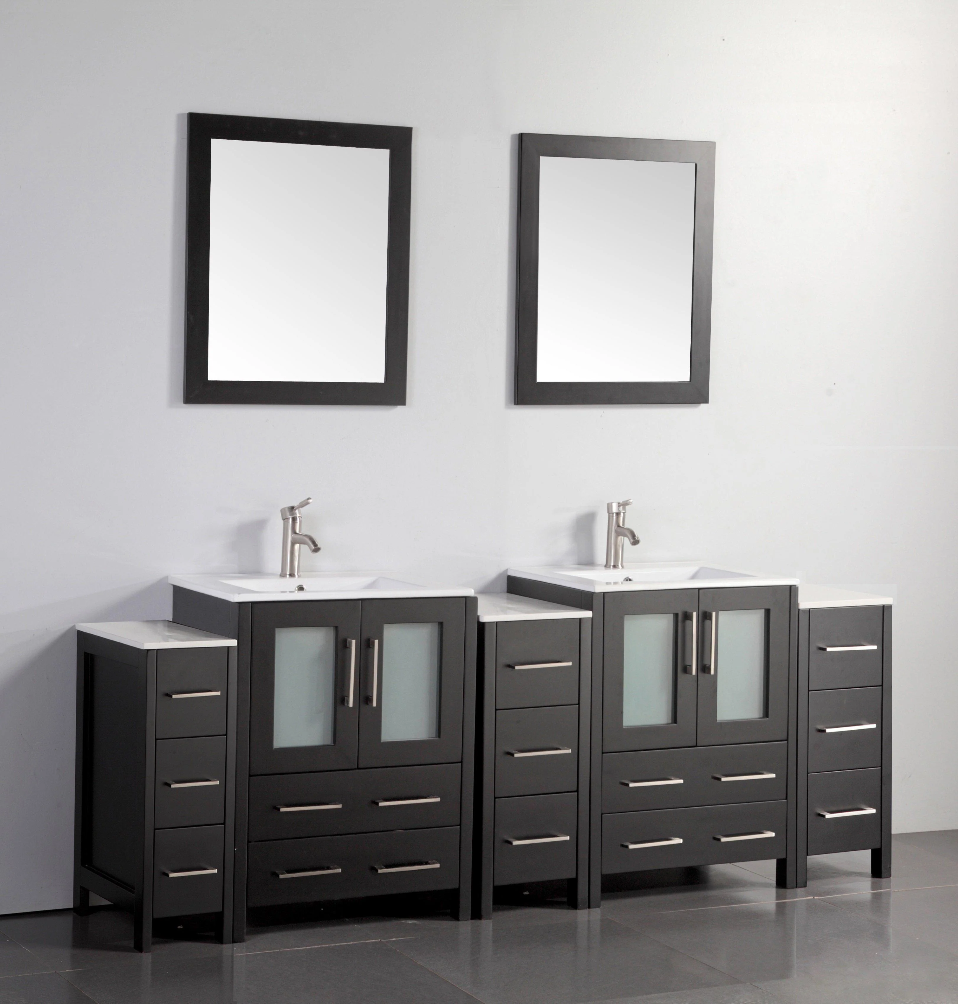 Vanity Art 84 in. Double Sink Vanity Cabinet with Ceramic Sink & Mirror - Espresso, VA3024-84E - Cheap Abt