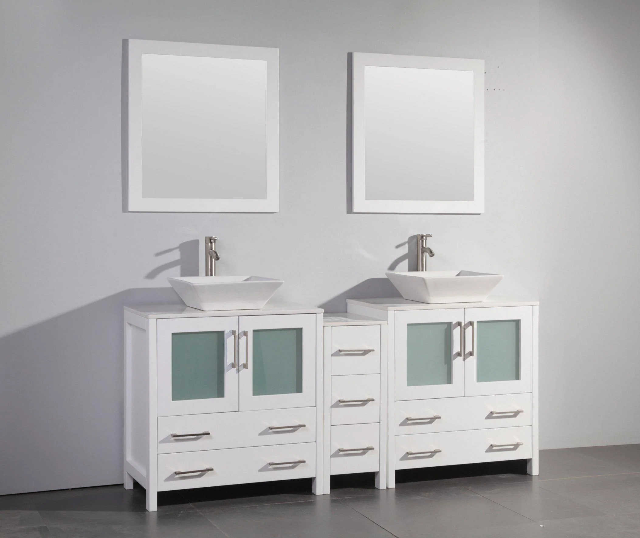 Vanity Art 72 in. Double Sink Vanity Cabinet with Ceramic Vessel Sink & Mirror (Single Cabinet) - White, VA3130-72W - Cheap Abt
