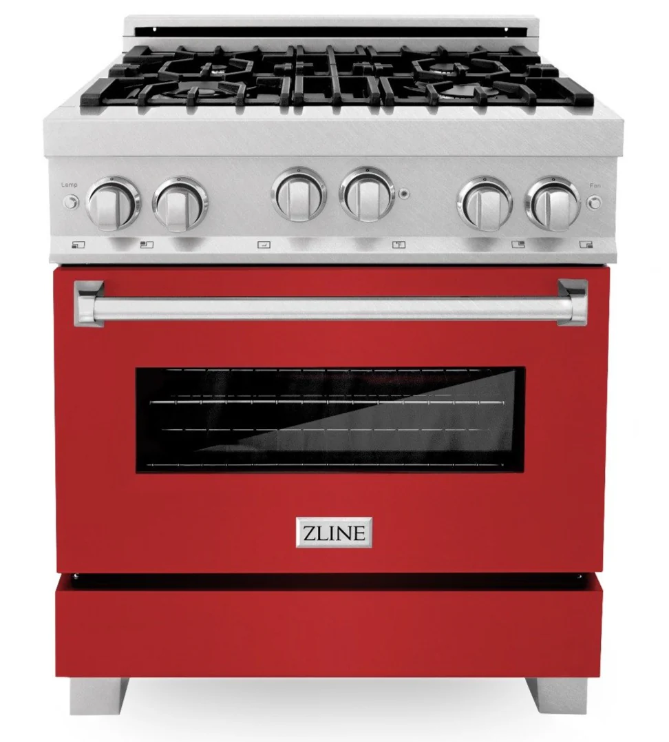 ZLINE 30 in. Professional Gas Range in DuraSnow® Stainless Steel with Red Matte Door, RGS-RM-30 - Cheap Abt