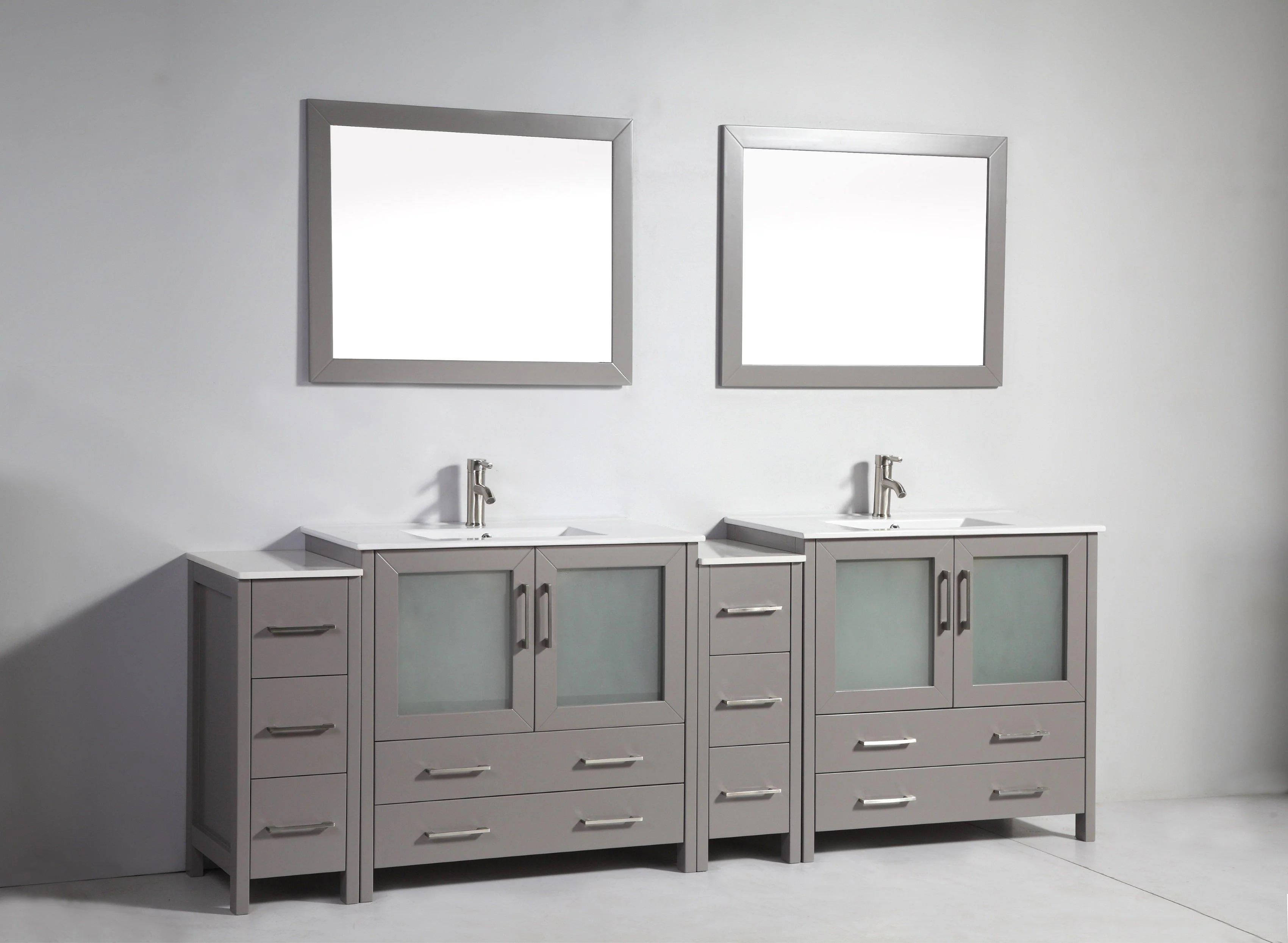 Vanity Art 96 in. Single Sink Vanity Cabinet (Wide) with Ceramic Sink & Mirror - Grey, VA3036-96G - Cheap Abt