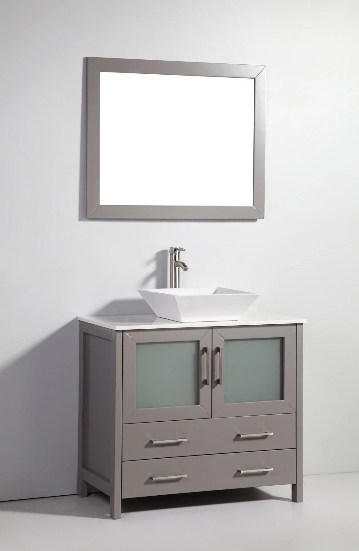 Vanity Art 36 in. Single Sink Vanity Cabinet (Wide) with Ceramic Vessel Sink & Mirror - Grey, VA3136G - Cheap Abt