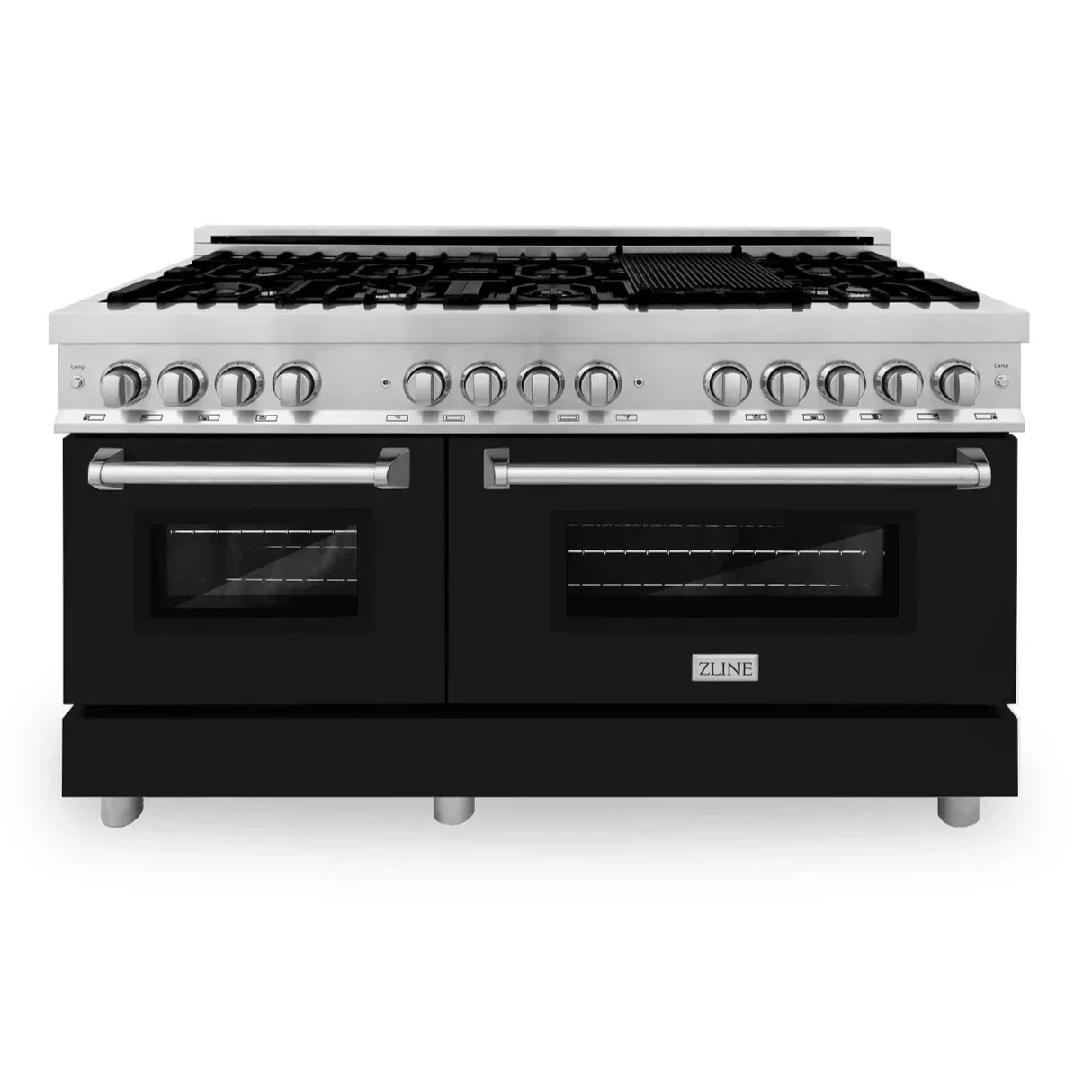 ZLINE 60 In. Professional Dual Fuel Range in DuraSnow®Stainless Steel with Black Matte Door, RAS-BLM-60 - Cheap Abt