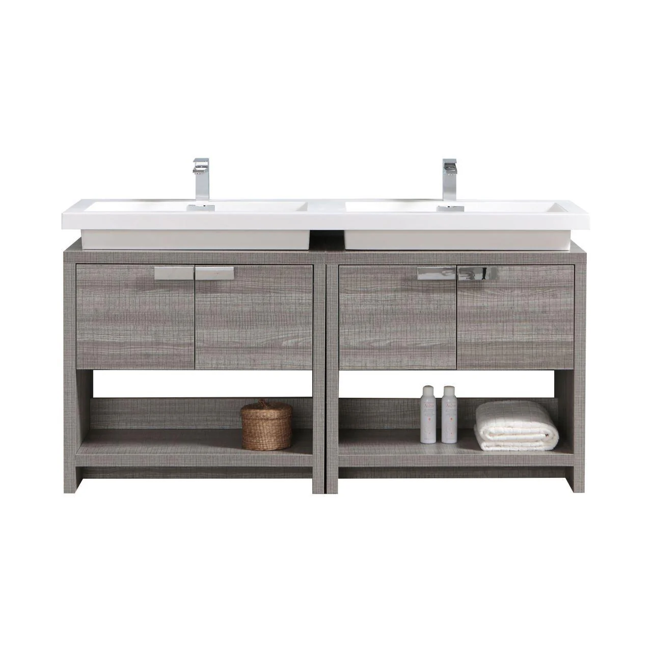KubeBath Levi 63 in. Modern Bathroom Vanity w/ Cubby Hole - Ash Gray, L1600HGASH - Cheap Abt