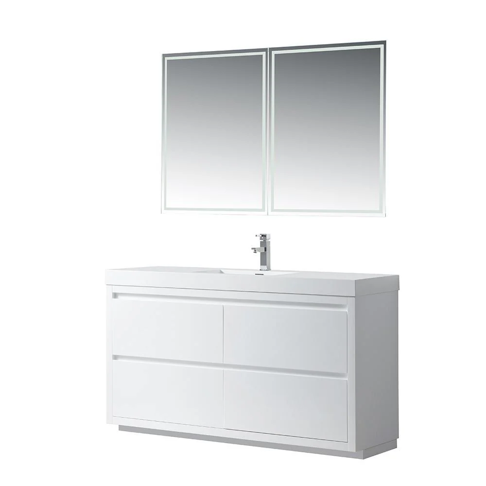 Vanity Art Annecy 60 in. Bathroom Vanity in White with Single Basin Top in White Resin, VA6060WF - Cheap Abt