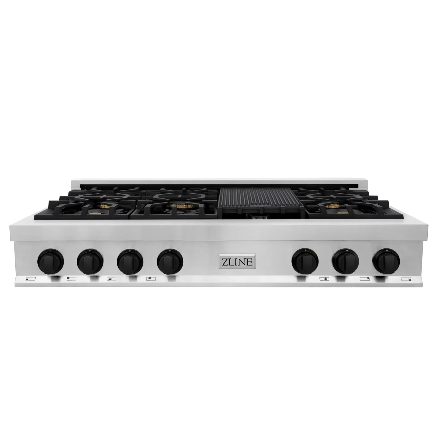 ZLINE Autograph Edition 48 in. Porcelain Rangetop with 7 Gas Burners in Stainless Steel and Matte Black Accents, RTZ-48-MB - Cheap Abt