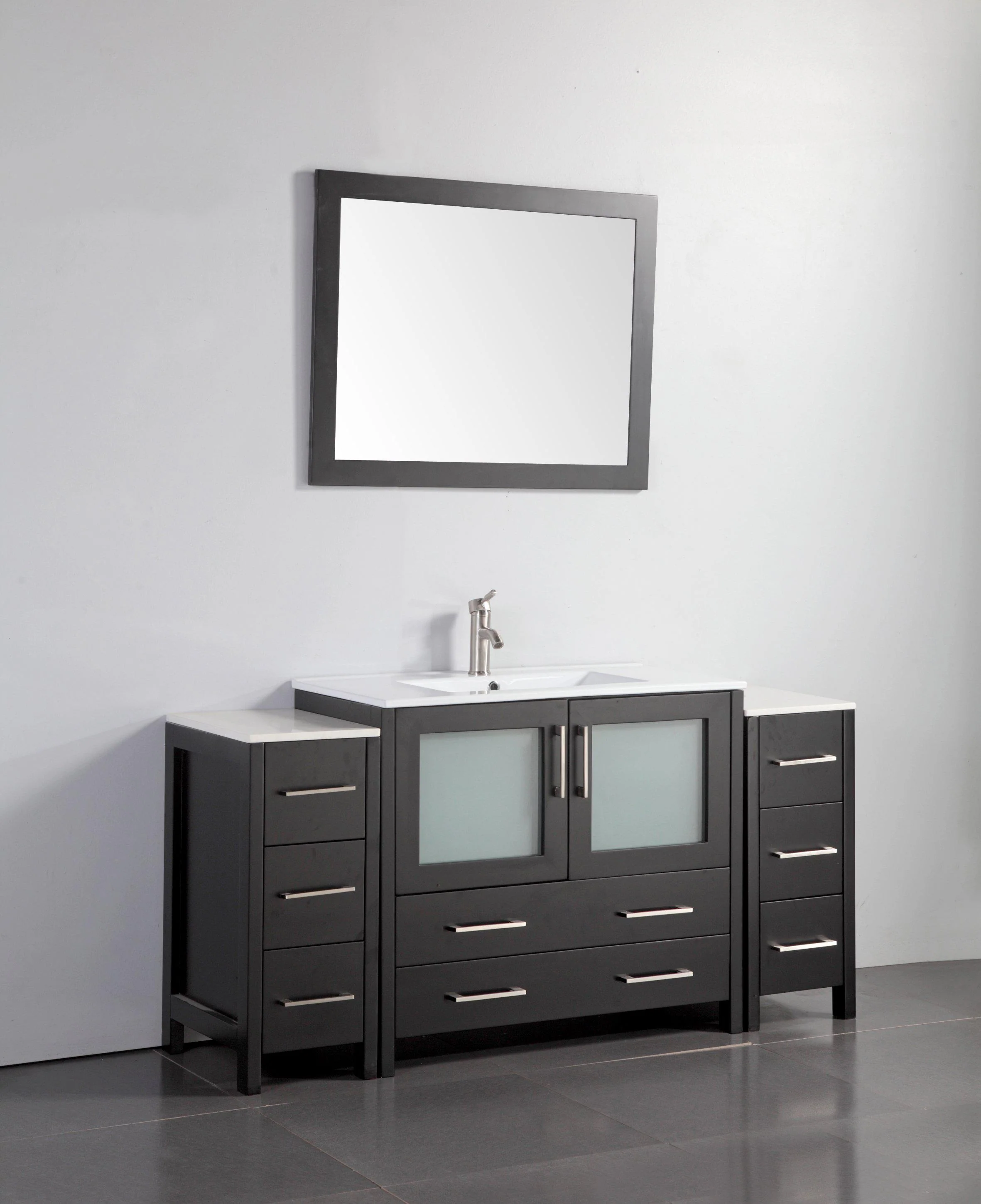 Vanity Art 60 in. Single Sink Vanity Cabinet (Wide) with Ceramic Sink & Mirror - Espresso, VA3036-60E - Cheap Abt