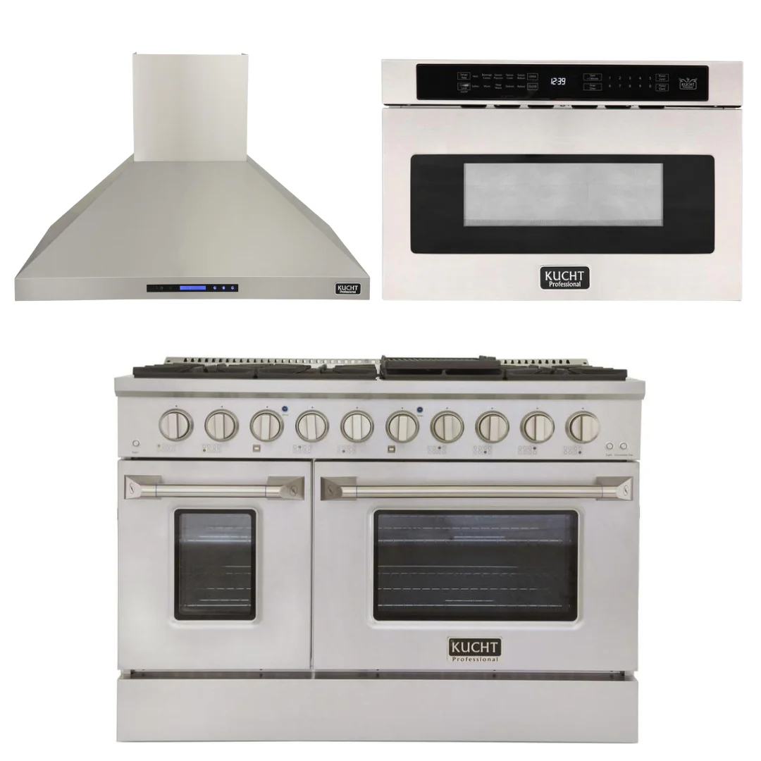 Kucht Professional 48 in. 6.7 cu ft. Natural Gas Range, Range Hood & Microwave Drawer Package, AP-KNG481-S-3 - Cheap Abt