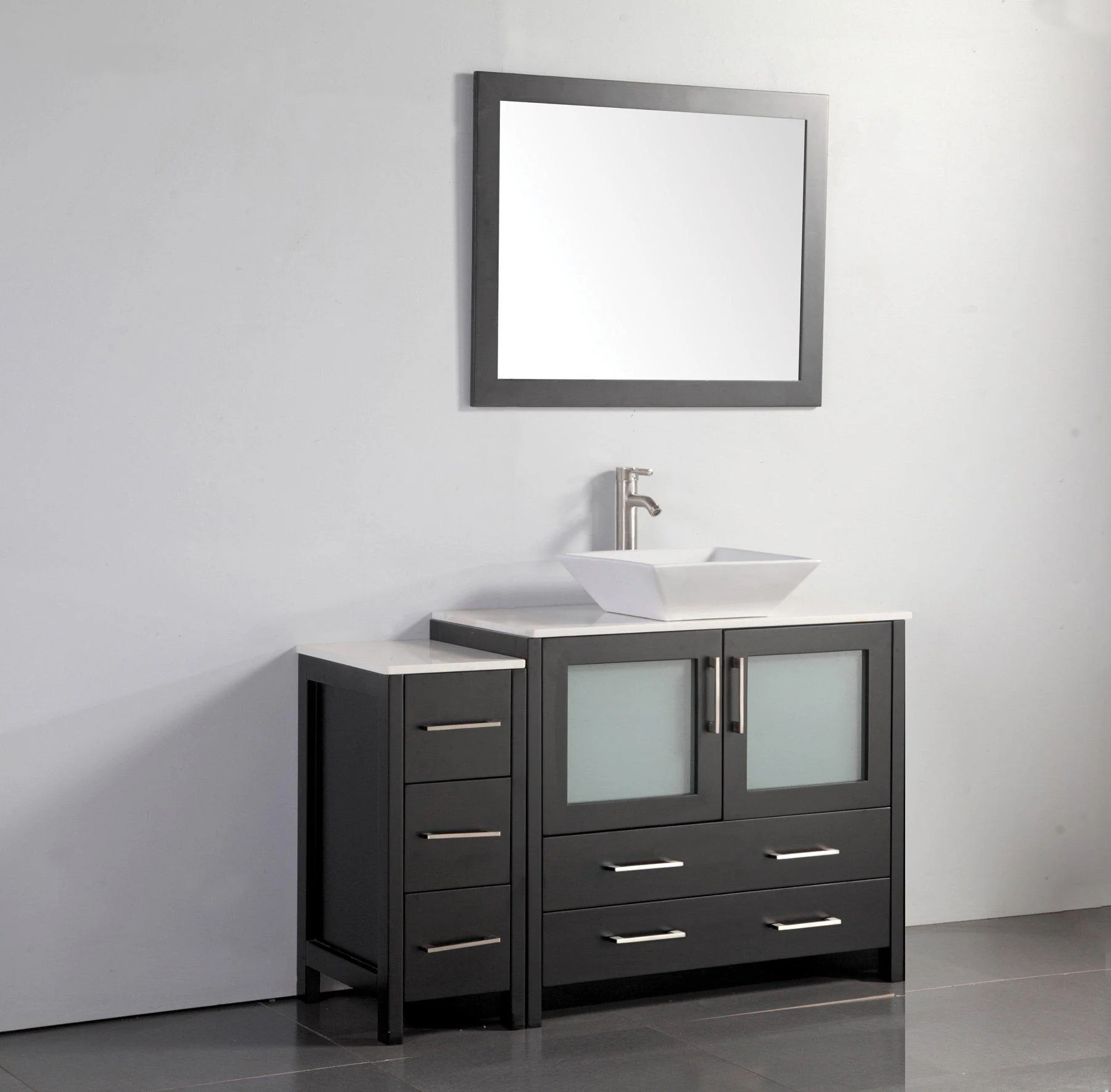 Vanity Art 48 in. Single Sink Vanity Cabinet (Wide) with Ceramic Vessel Sink & Mirror - Espresso, VA3136-48E - Cheap Abt
