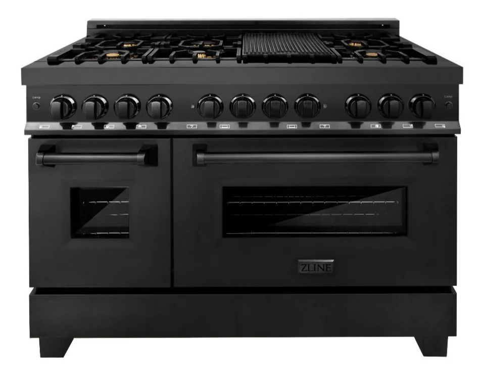 ZLINE 48 in. Professional Gas Burner, Electric Oven Range in Black Stainless with Brass Burners, RAB-BR-48 - Cheap Abt