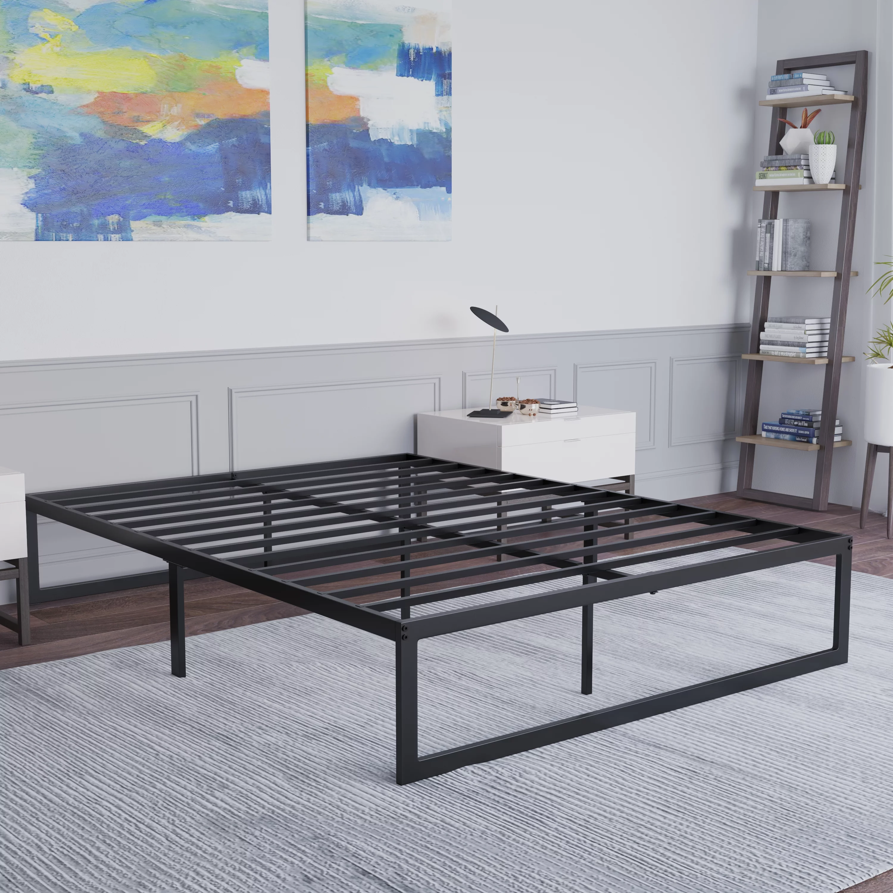 BizChair Universal 14 Inch Metal Platform Bed Frame - No Box Spring Needed w/ Steel Slat Support and Quick Lock Functionality - Full - Cheap Abt