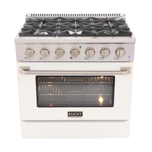 Kucht Professional 36 in. 5.2 cu ft. Natural Gas Range with White Door and Silver Knobs, KNG361-W - Cheap Abt