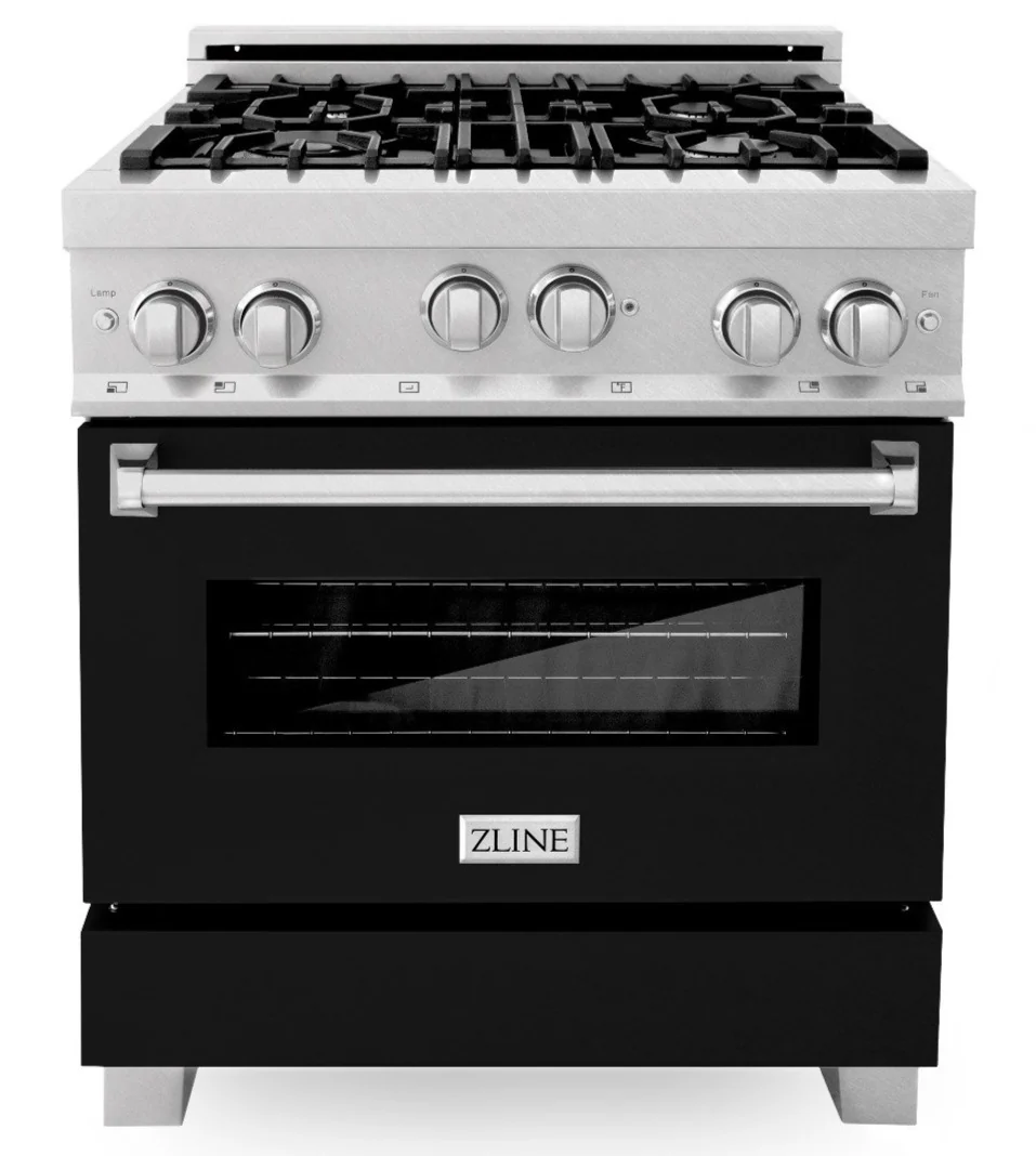 ZLINE 30 in. Professional Gas Range in DuraSnow® Stainless Steel with Black Matte Door, RGS-BLM-30 - Cheap Abt