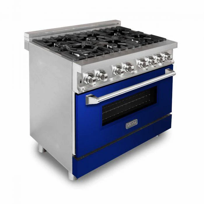 ZLINE 36 in. Professional Gas Burner/Electric Oven Stainless Steel Range with Blue Gloss Door, RA-BG-36 - Cheap Abt