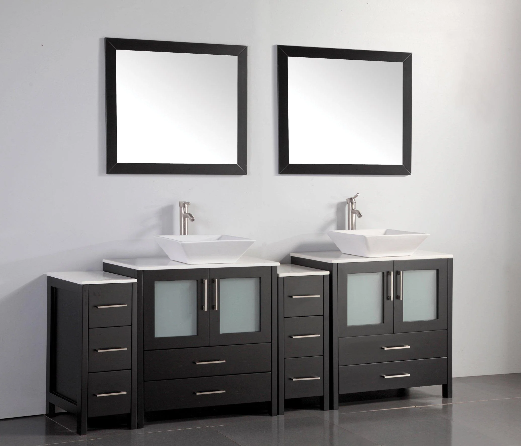 Vanity Art 84 in. Double Sink Vanity Cabinet with Ceramic Vessel Sink & Mirror (Double Cabinet) - Espresso, VA3130-84E - Cheap Abt