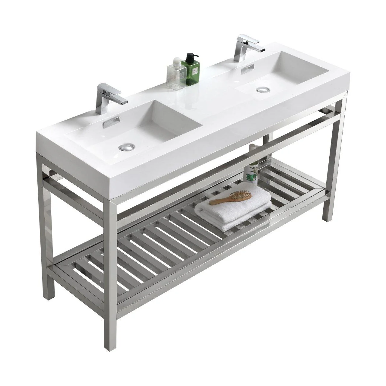 KubeBath Cisco 60 in. Double Sink Stainless Steel Console with Acrylic Sink - Chrome, AC60D - Cheap Abt
