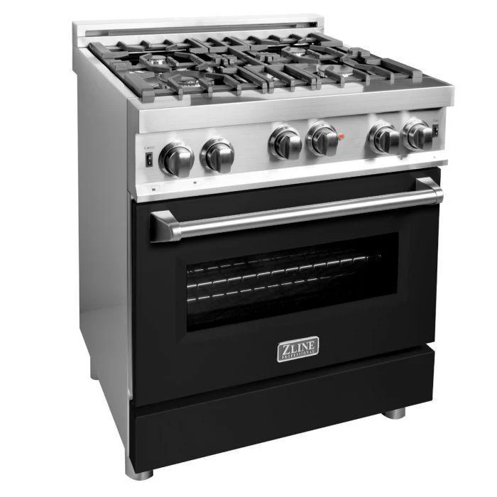 ZLINE 30 in. Professional 4.0 cu. ft. 4 Gas on Gas Range in Black Matte, RG-BLM-30 - Cheap Abt