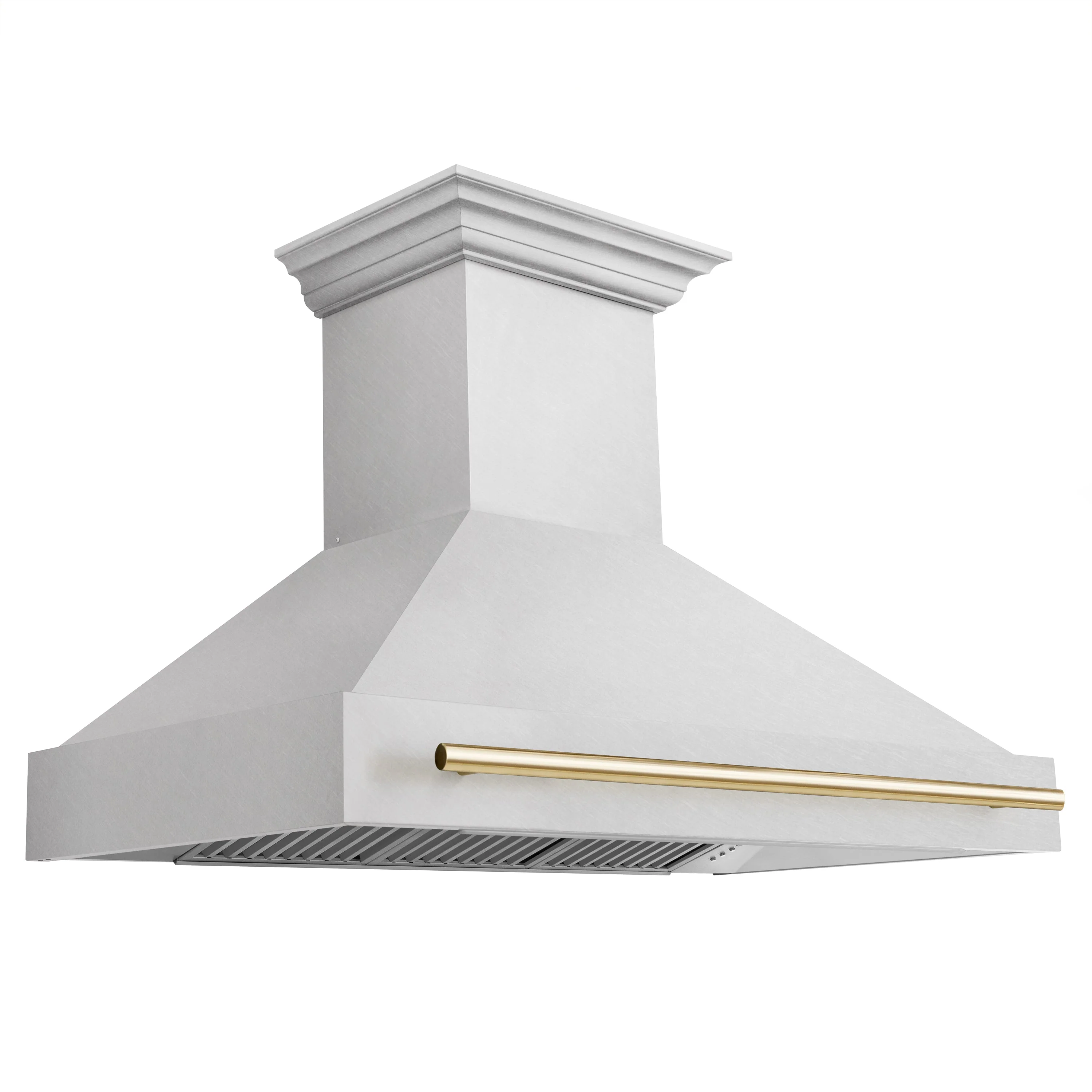 ZLINE Autograph 48 Inch DuraSnow® Stainless Steel Range Hood with DuraSnow® Shell and Gold Handle, 8654SNZ-48-G - Cheap Abt