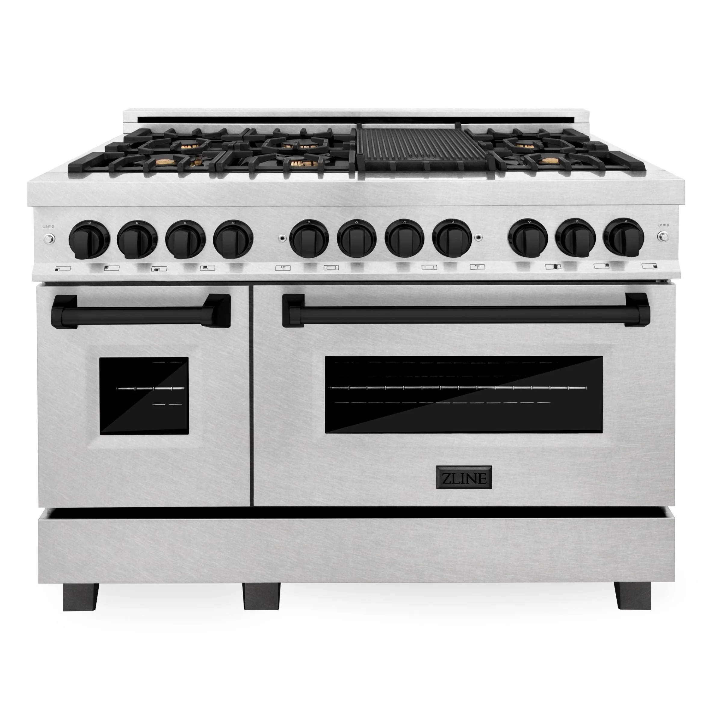 ZLINE Autograph 48 in. Gas Burner/Electric Oven in DuraSnow® Stainless Steel with Matte Black Accents, RASZ-SN-48-MB - Cheap Abt