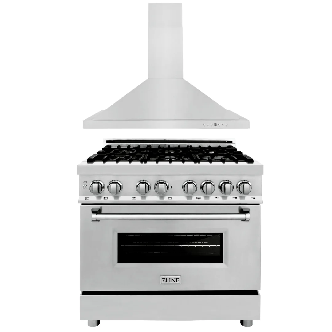ZLINE Kitchen and Bath Appliance Package - 36 in. Dual Fuel Range, 36 in. Range Hood, 2KP-RARH36 - Cheap Abt