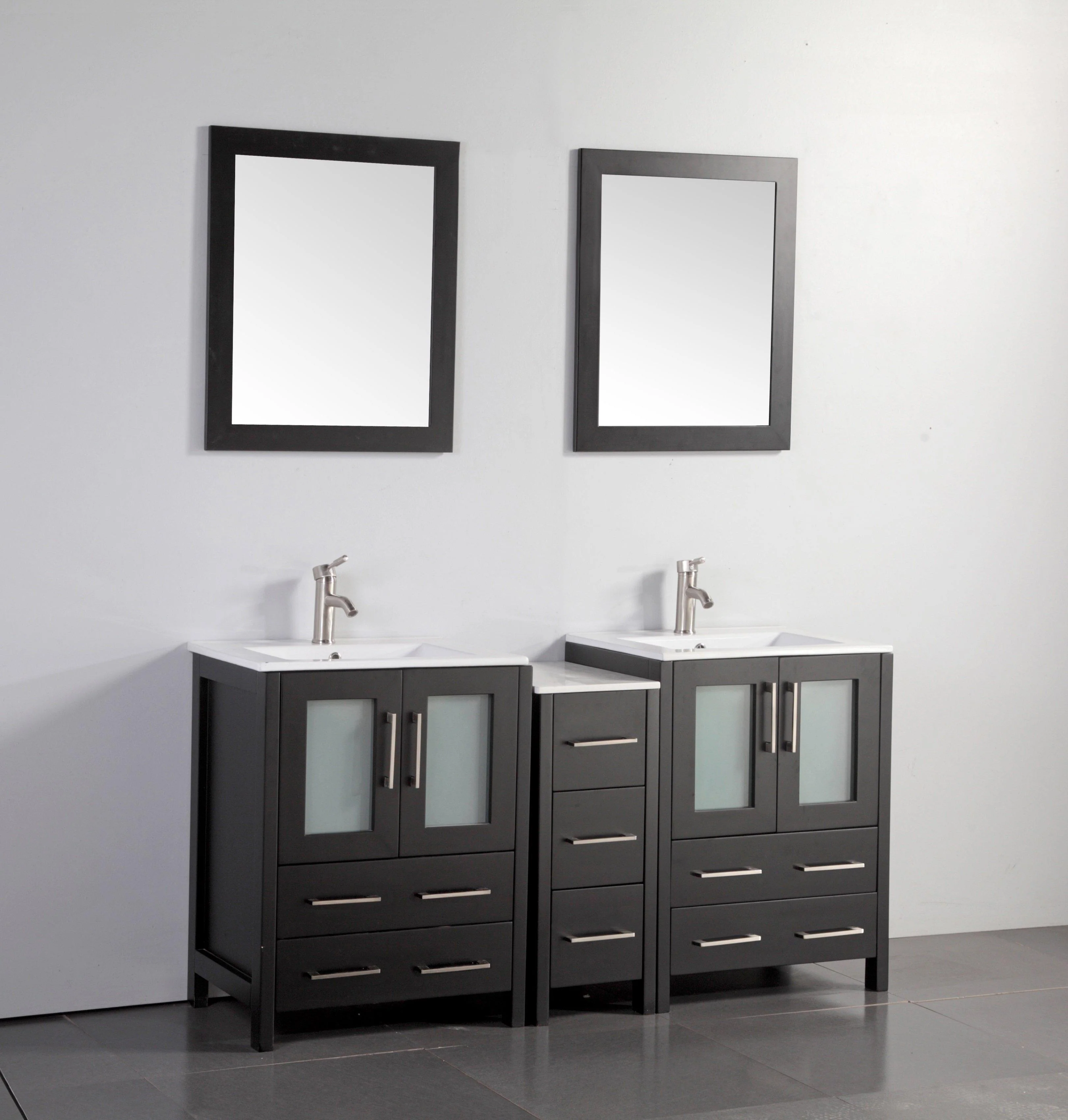 Vanity Art 60 in. Double Sink Vanity Cabinet with Ceramic Sink & Mirror - Espresso, VA3024-60E - Cheap Abt