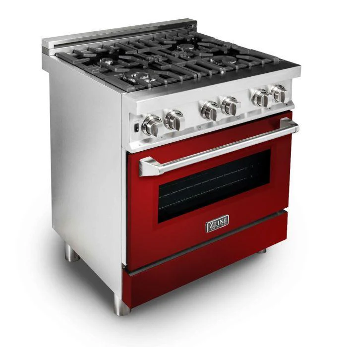 ZLINE 30 in. Professional Gas Burner/Electric Oven Stainless Steel Range with Red Gloss Door, RA-RG-30 - Cheap Abt