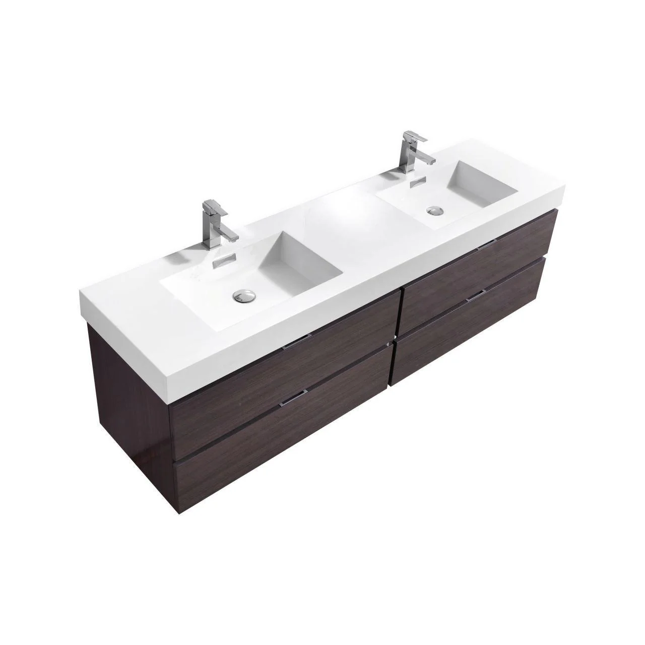 Bliss 72 in. Double Sink Wall Mount Modern Bathroom Vanity - High Gloss Gray Oak - Cheap Abt