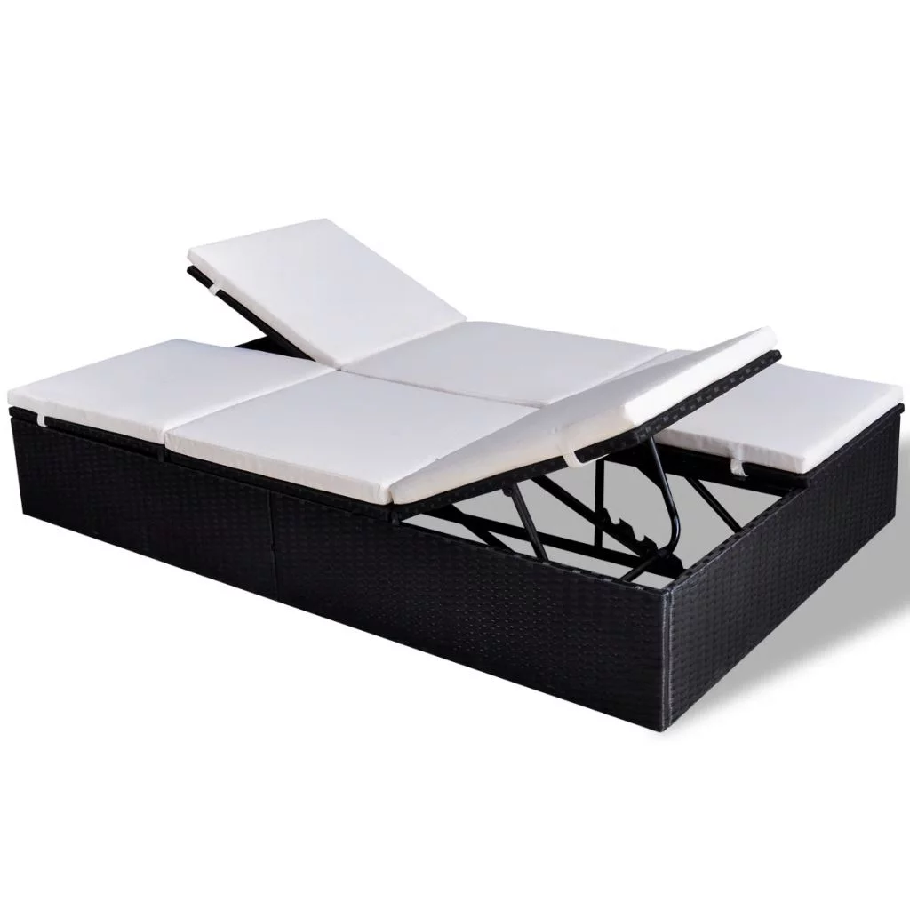 Anself Double Chaise Lounge Chair 2-Person Outdoor Patio Garden Daybed Poly Rattan Sun Lounger with Adjustable Cushion Outdoor Furniture. 76 x 47 x 12 - Cheap Abt