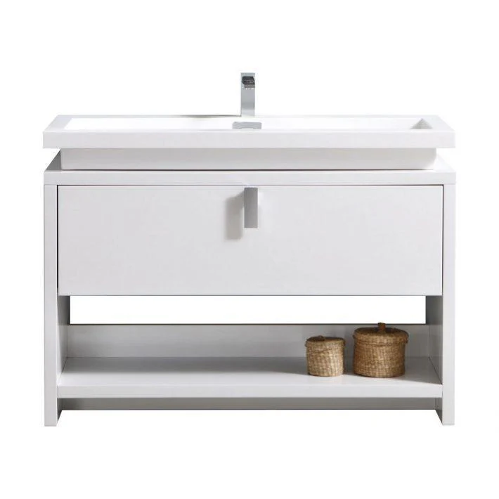 Levi 48 in. Modern Bathroom Vanity w/ Cubby Hole - High Gloss White - Cheap Abt