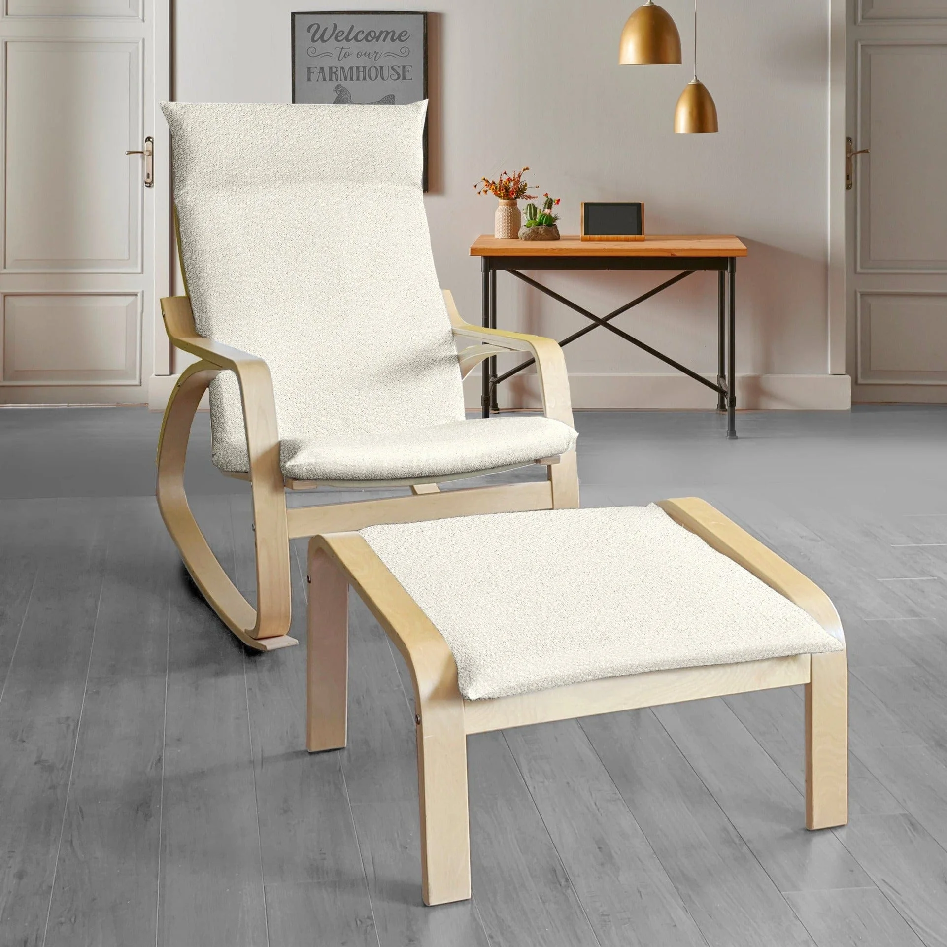 Boucle Sherpa Natural White Chair and Footstool Covers. Compatible with IKEA Poang - Cheap Abt