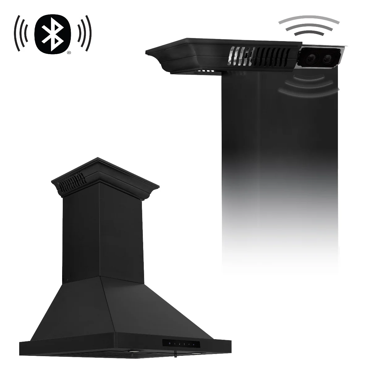 ZLINE 24 in. Wall Mount Range Hood in Black Stainless Steel with BlueTooth Crown Molding, BSKBNCRN-BT-24 - Cheap Abt