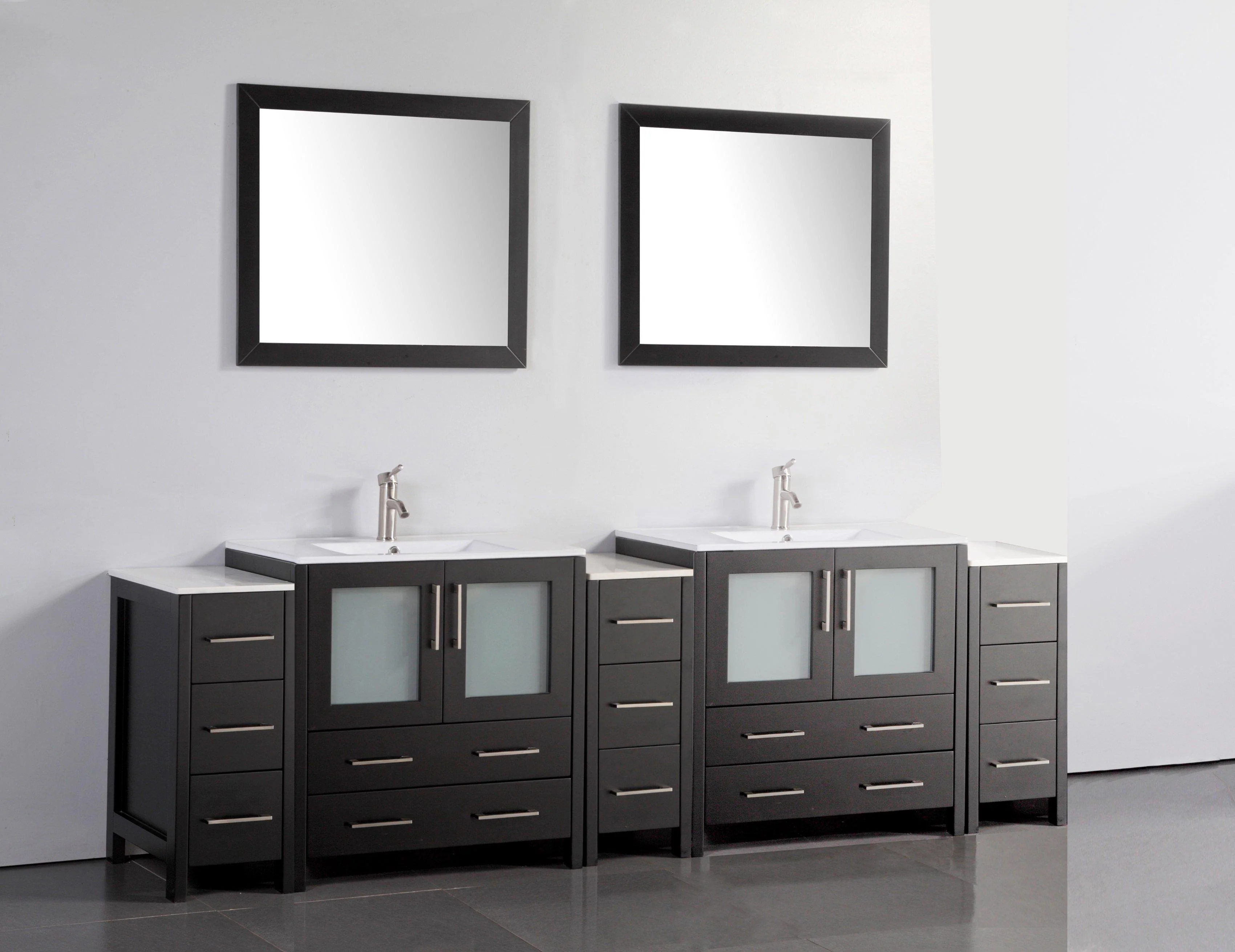 Vanity Art 96 in. Double Sink Vanity Cabinet with Ceramic Sink & Mirror - Espresso, VA3030-96E - Cheap Abt