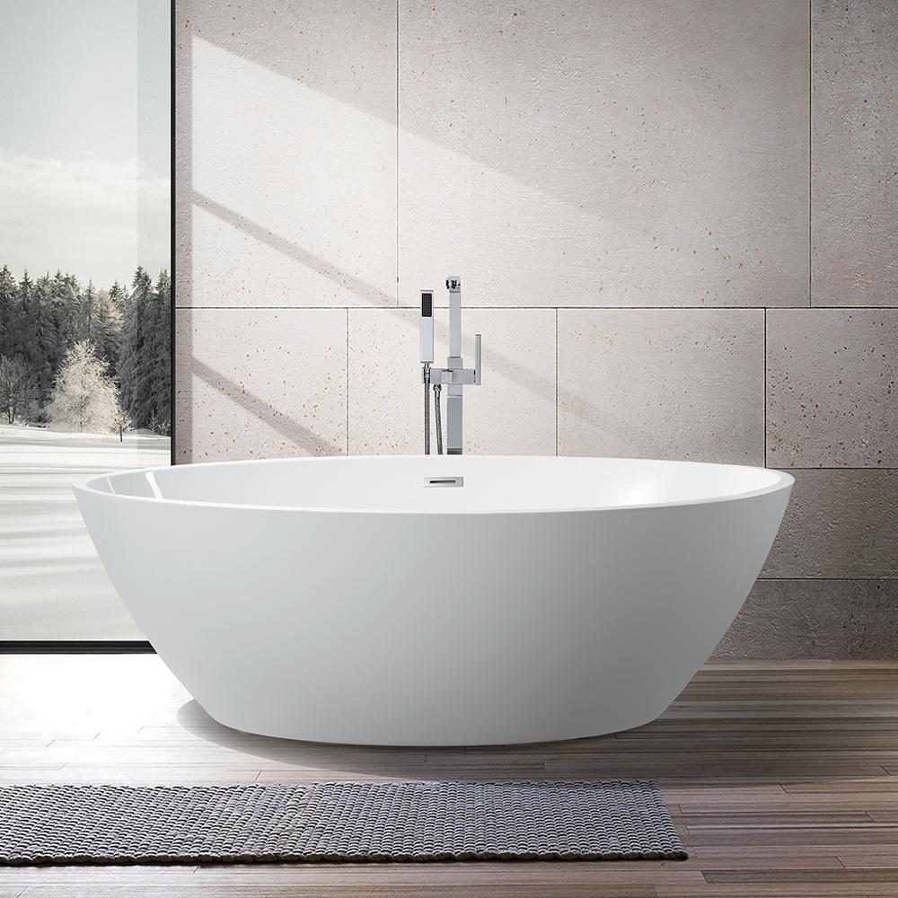 Vanity Art Amiens 69 in. Acrylic Flatbottom Freestanding Bathtub in White, VA6834 - Cheap Abt