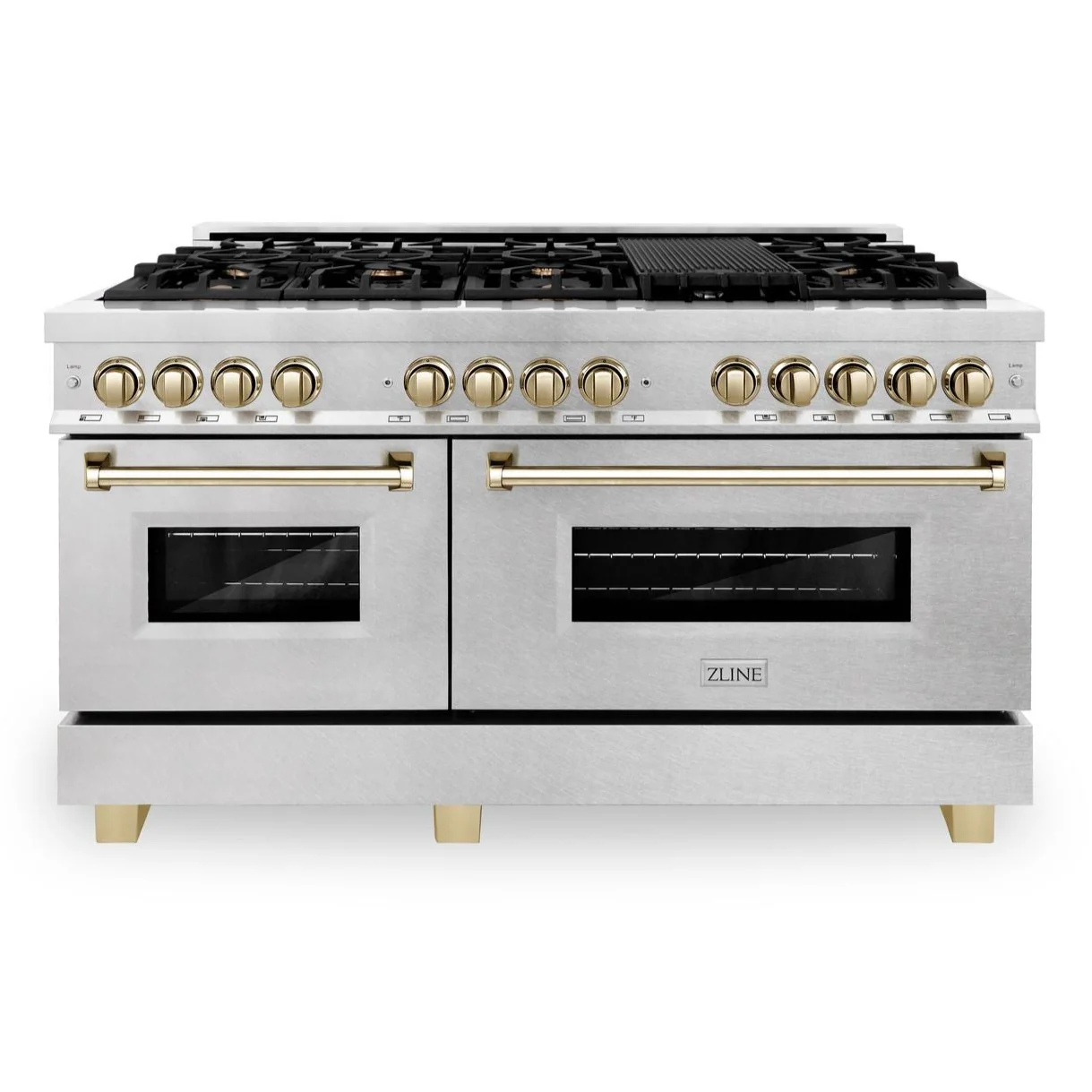 ZLINE 60 Inch Autograph Edition Dual Fuel Range in DuraSnow® Stainless Steel with Gold Accents, RASZ-SN-60-G - Cheap Abt
