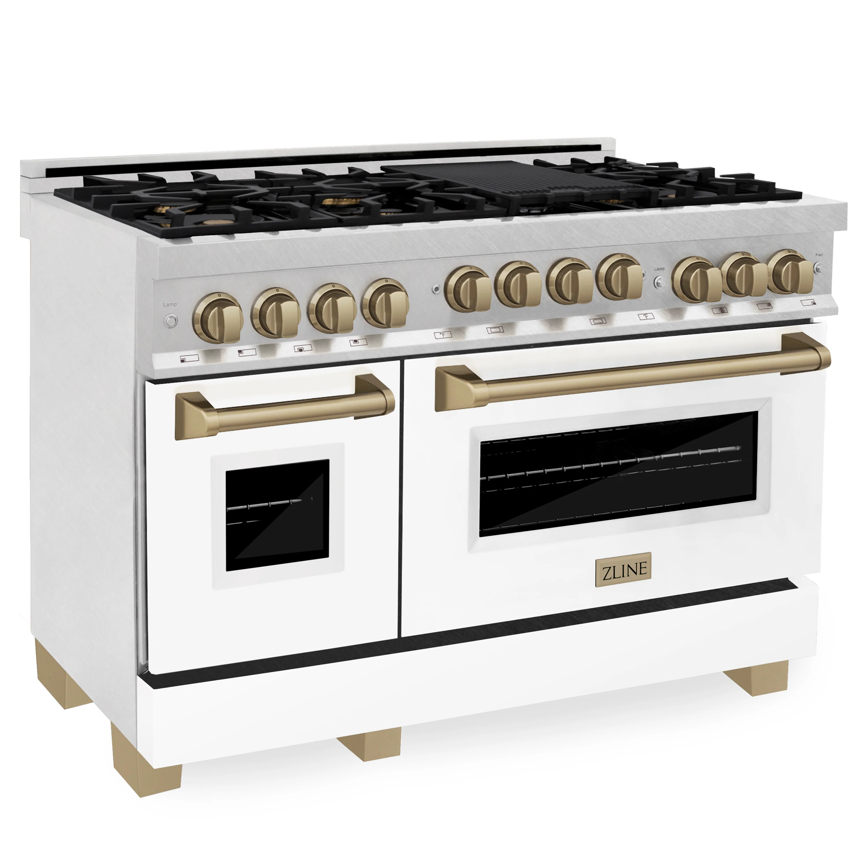 ZLINE Autograph Edition 48 in. Gas Range in DuraSnow® with White Matte Door and Champagne Bronze Accents, RGSZ-WM-48-CB - Cheap Abt