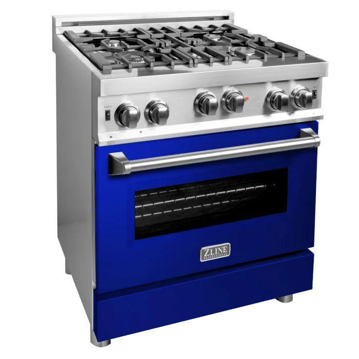 ZLINE 30 in. Professional Gas on Gas Range in Stainless Steel with Blue Gloss Door, RG-BG-30 - Cheap Abt