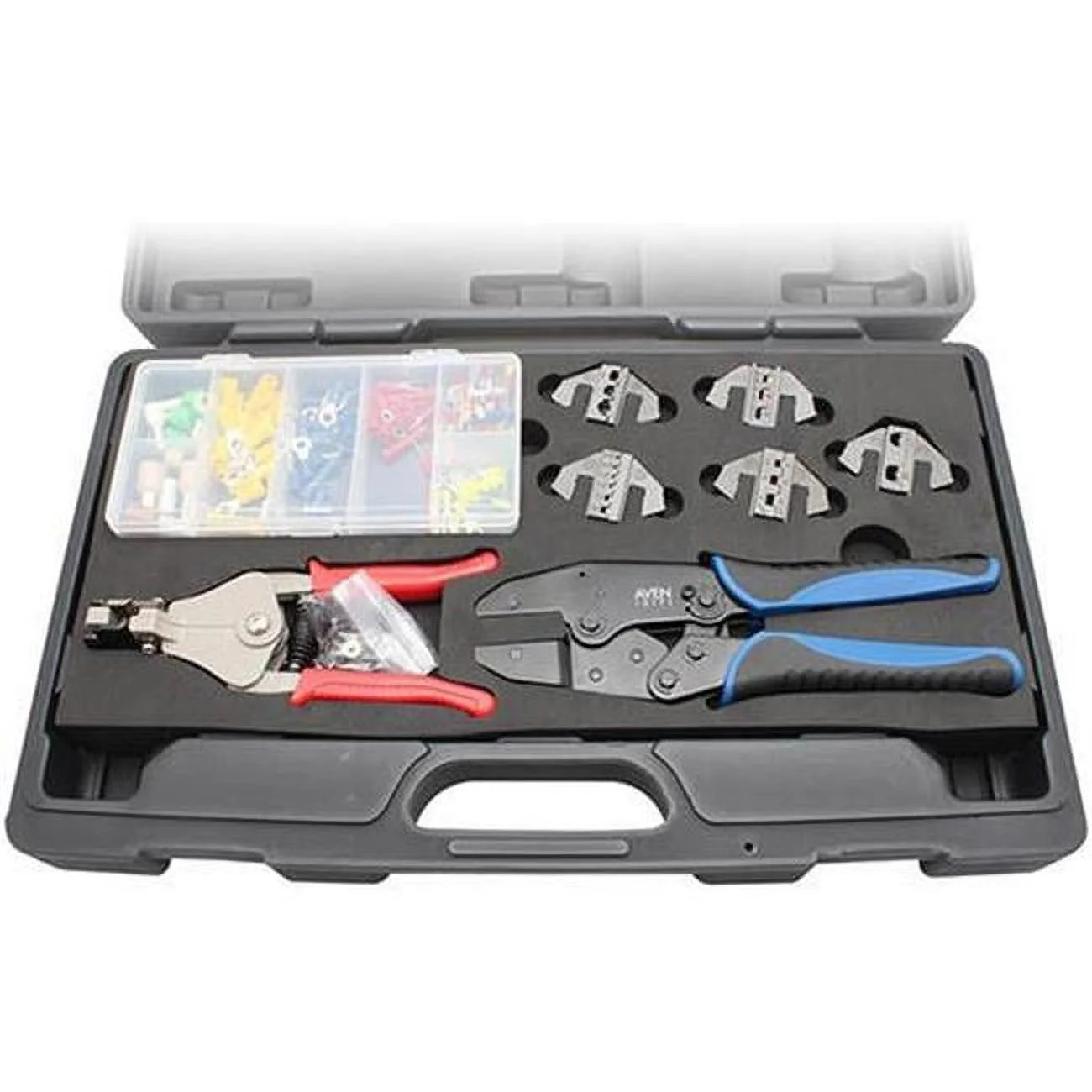 Deluxe Crimping Tool Kit with Frame. 5 Dies. Wire Stripper & Connector Set - 148 Piece - Cheap Abt