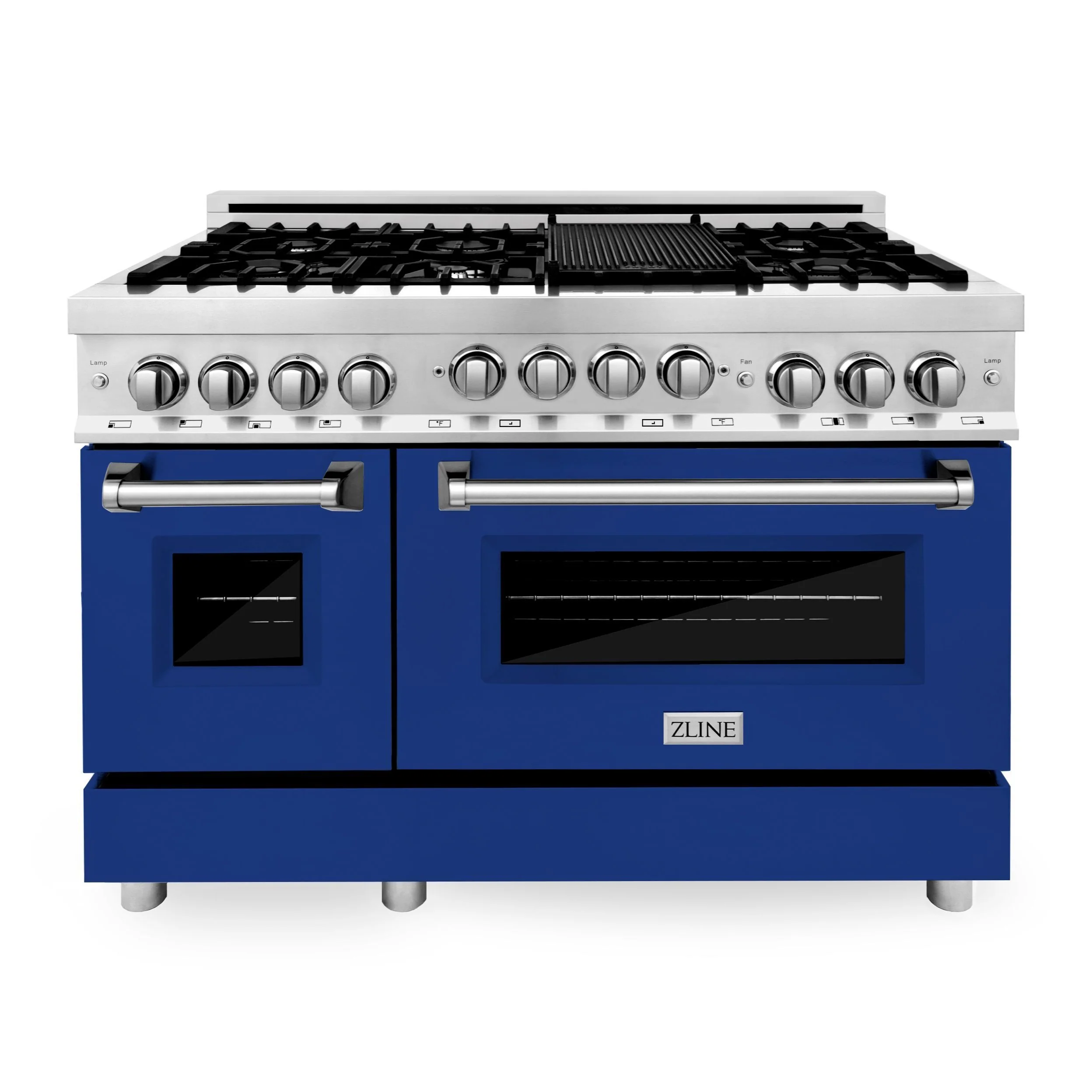 ZLINE 48 Inch 6.0 cu. ft. Range with Gas Stove and Gas Oven in Stainless Steel and Blue Gloss Door, RG-BG-48 - Cheap Abt