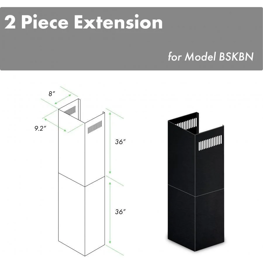 ZLINE 2-36 in. Chimney Extensions for 10 ft. to 12 ft. Ceilings in Black Stainless (2PCEXT-BSKBN) - Cheap Abt