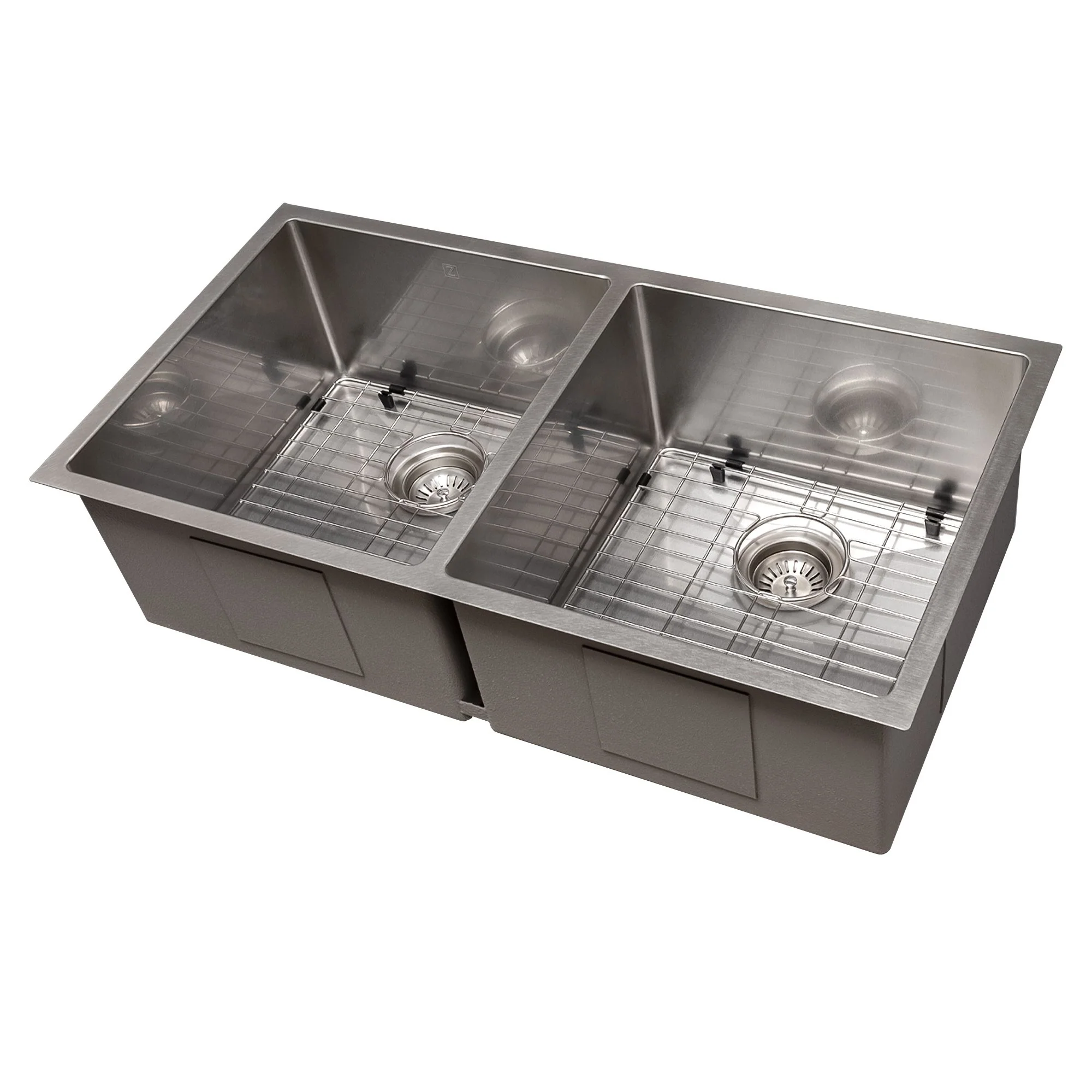 ZLINE 36 in. Anton Undermount Double Bowl DuraSnow® Stainless Steel Kitchen Sink with Bottom Grid, SR50D-36S - Cheap Abt
