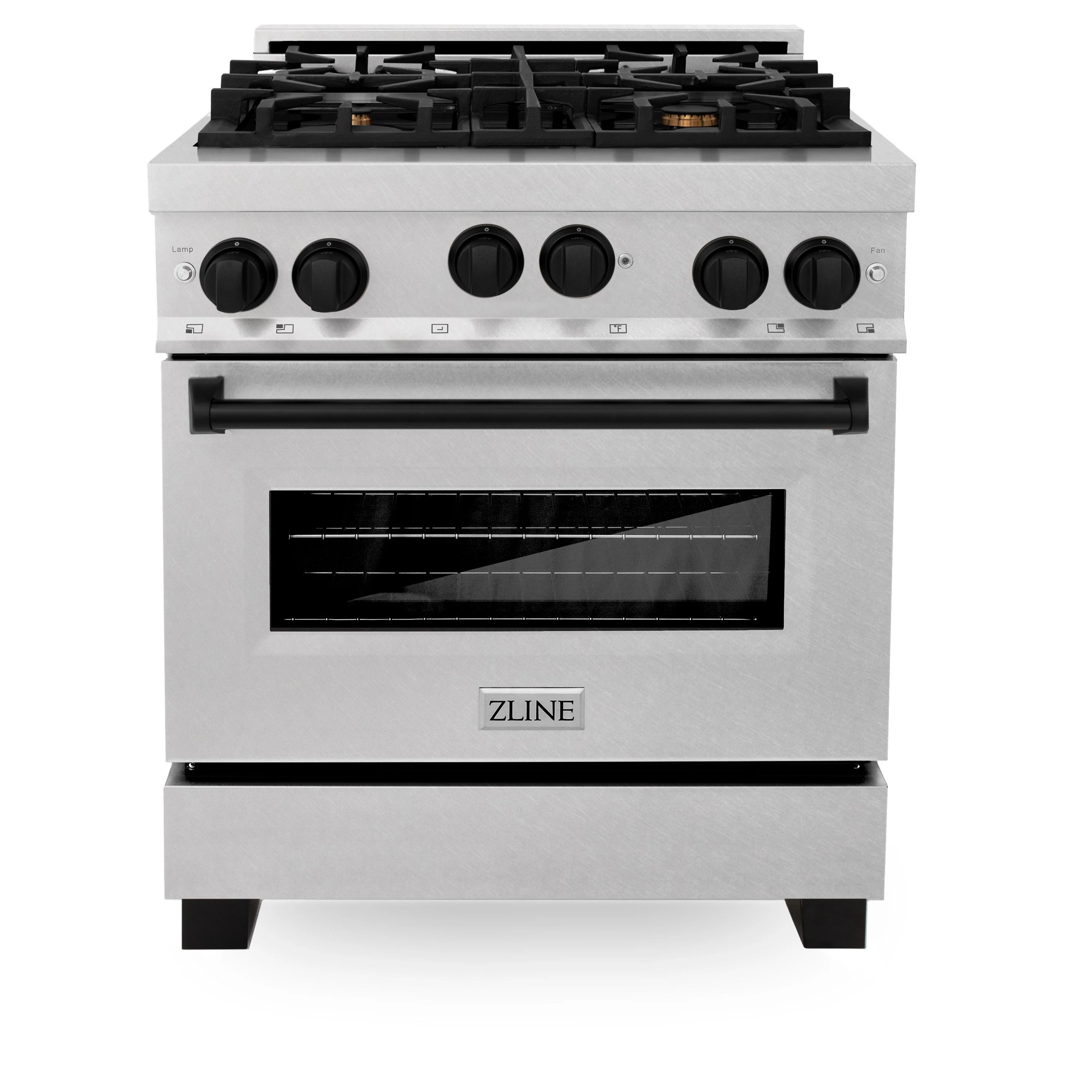 ZLINE Autograph Edition 30 in 4.0 cu. ft. Gas Burner/Gas Oven Range in DuraSnow® Stainless Steel with Matte Black Accents, RGSZ-SN-30-MB - Cheap Abt