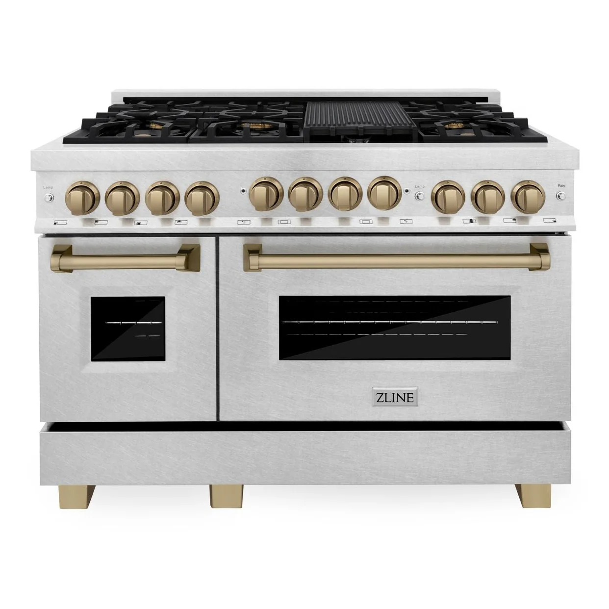 ZLINE 48 Inch Autograph Edition Gas Range in DuraSnow® Stainless Steel with Champagne Bronze Accents, RGSZ-SN-48-CB - Cheap Abt