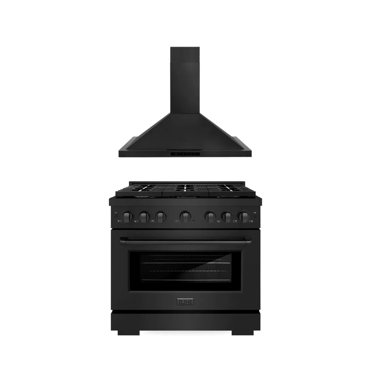 ZLINE Appliance Package 36 in. Gas Range, 36 in. Range Hood - Black Stainless, 2KP-RGBRH36 - Cheap Abt