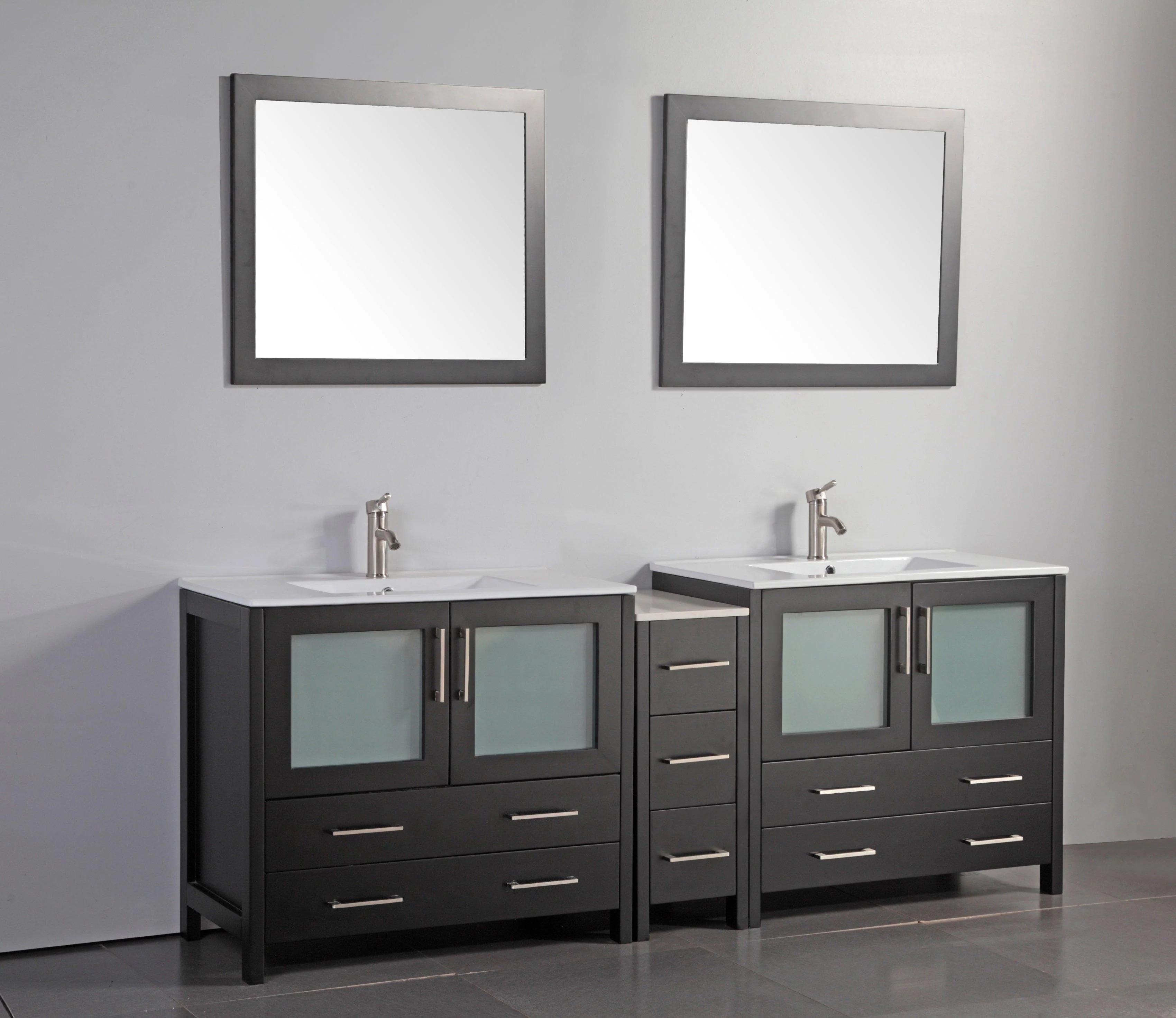 Vanity Art 84 in. Single Sink Vanity Cabinet (Wide) with Ceramic Sink & Mirror - Espresso, VA3036-84E - Cheap Abt