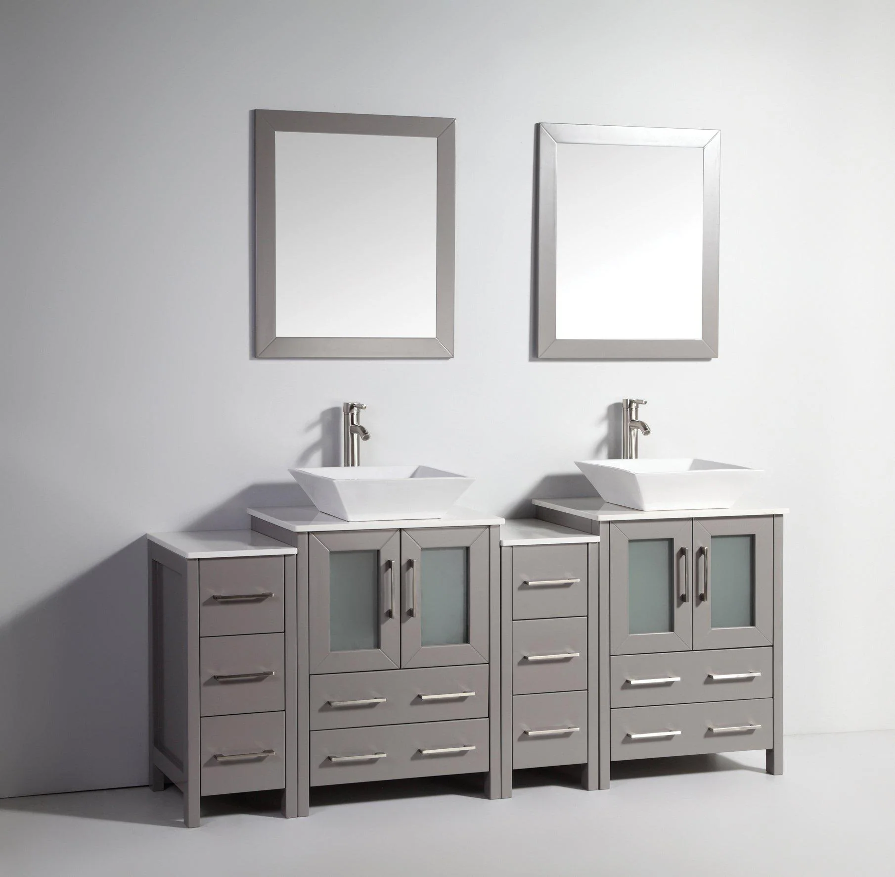 Vanity Art Ravenna 72 in. Bathroom Vanity in Grey with Double Basin Top in White Ceramic and Mirrors, VA3124-72G - Cheap Abt
