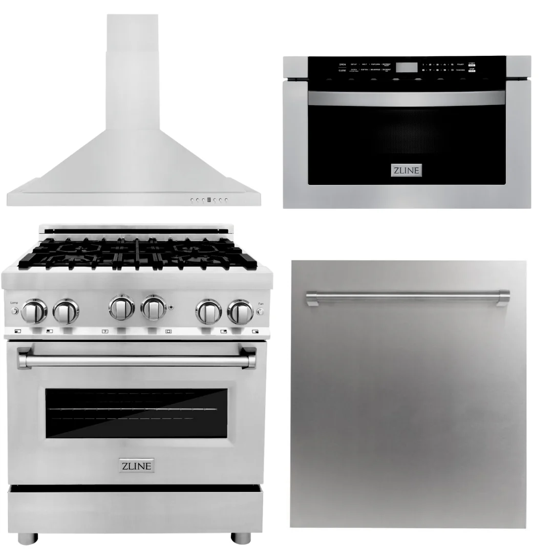 ZLINE Appliance Package - 30 in. Gas Range, Range Hood, Microwave Drawer, Dishwasher, 4KP-RGRH30-MWDW - Cheap Abt