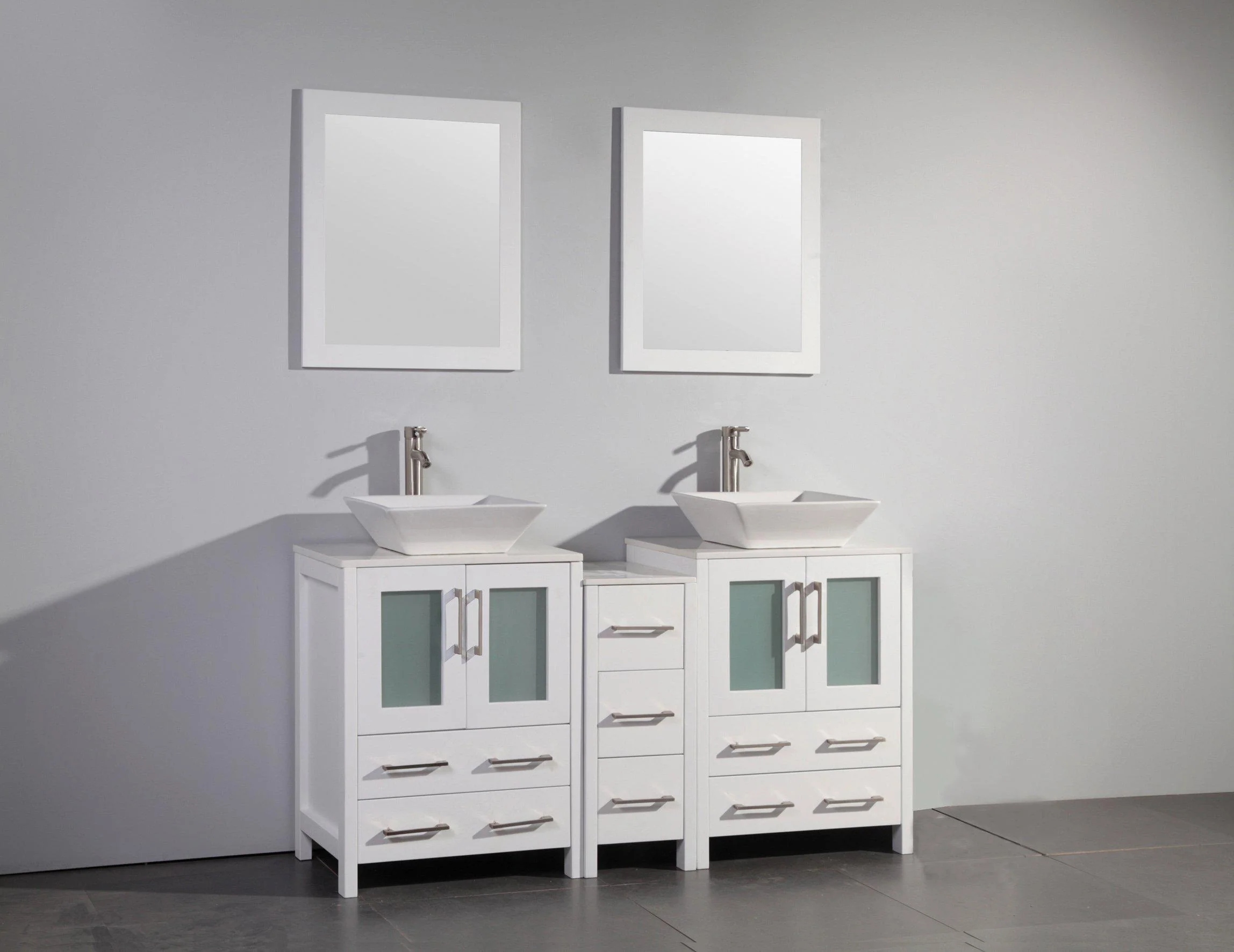 Vanity Art 60 in. Double Sink Vanity Cabinet with Ceramic Vessel Sink & Mirror - White, VA3124-60W - Cheap Abt