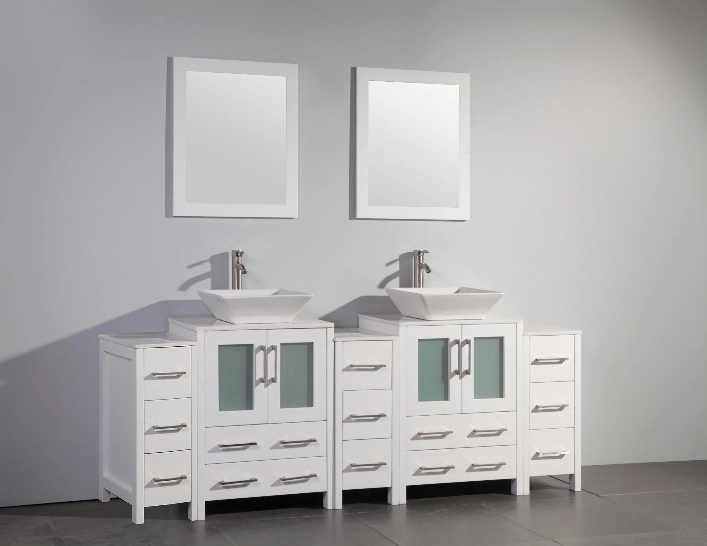 Vanity Art Ravenna 84 in. Bathroom Vanity in White with Double Basin Top in White Ceramic and Mirrors, VA3124-84W - Cheap Abt