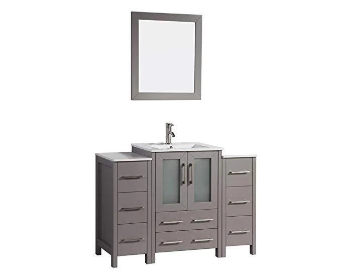 Vanity Art 48 in. Single Sink Vanity Cabinet with Ceramic Sink & Mirror - Grey, VA3024-48G - Cheap Abt