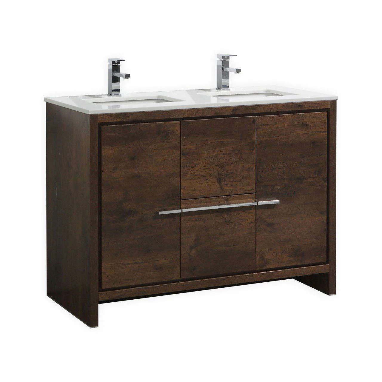 KubeBath Dolce 48 in. Double Sink Rose Wood Modern Bathroom Vanity with White Quartz Counter-Top, AD648DRW - Cheap Abt